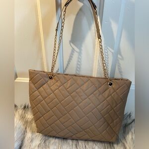 Taupe Quilted Fashion Bag NWOT Gold tone Hardware 15"X9.5"